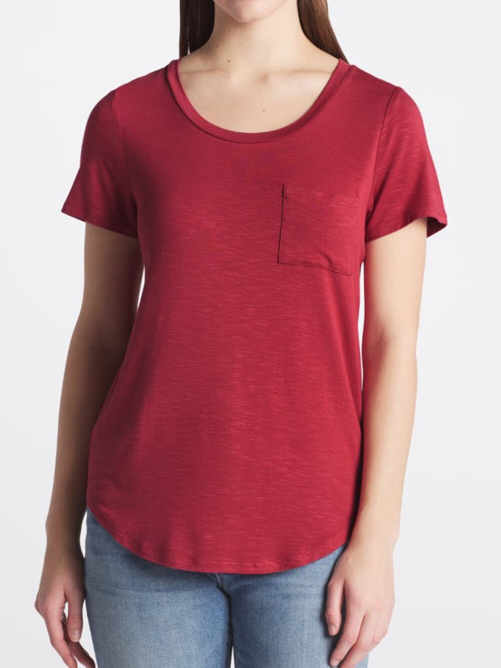 Market & Spruce Elaine Pocket Short Sleeve Tee Womens M Red Stretch Scoop EUC